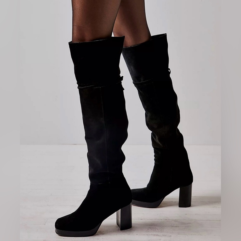 Free People Black Suede NWOT Echo Platform‎ Over The Knee Boot Size 9.5